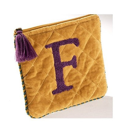 Embroidered Initial Velvet Pouch