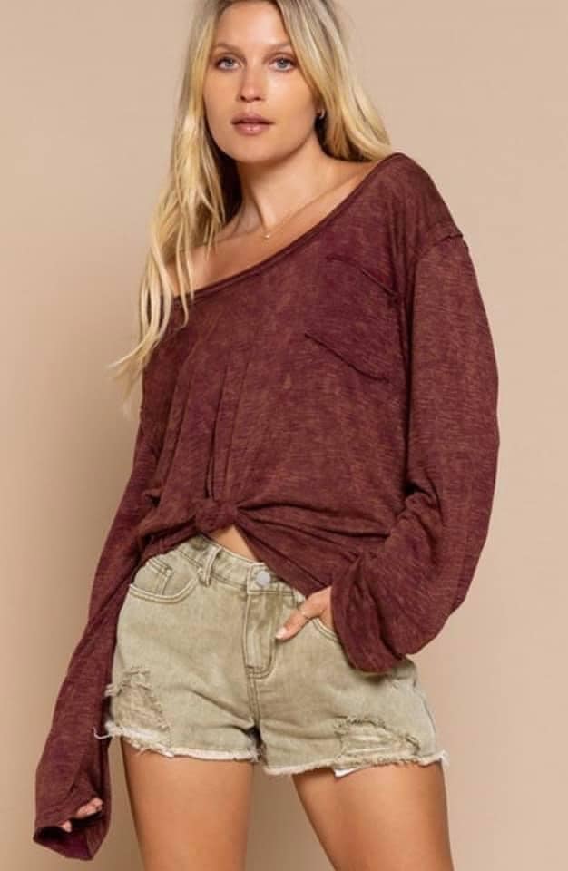Burgundy Oversized Pocket Top
