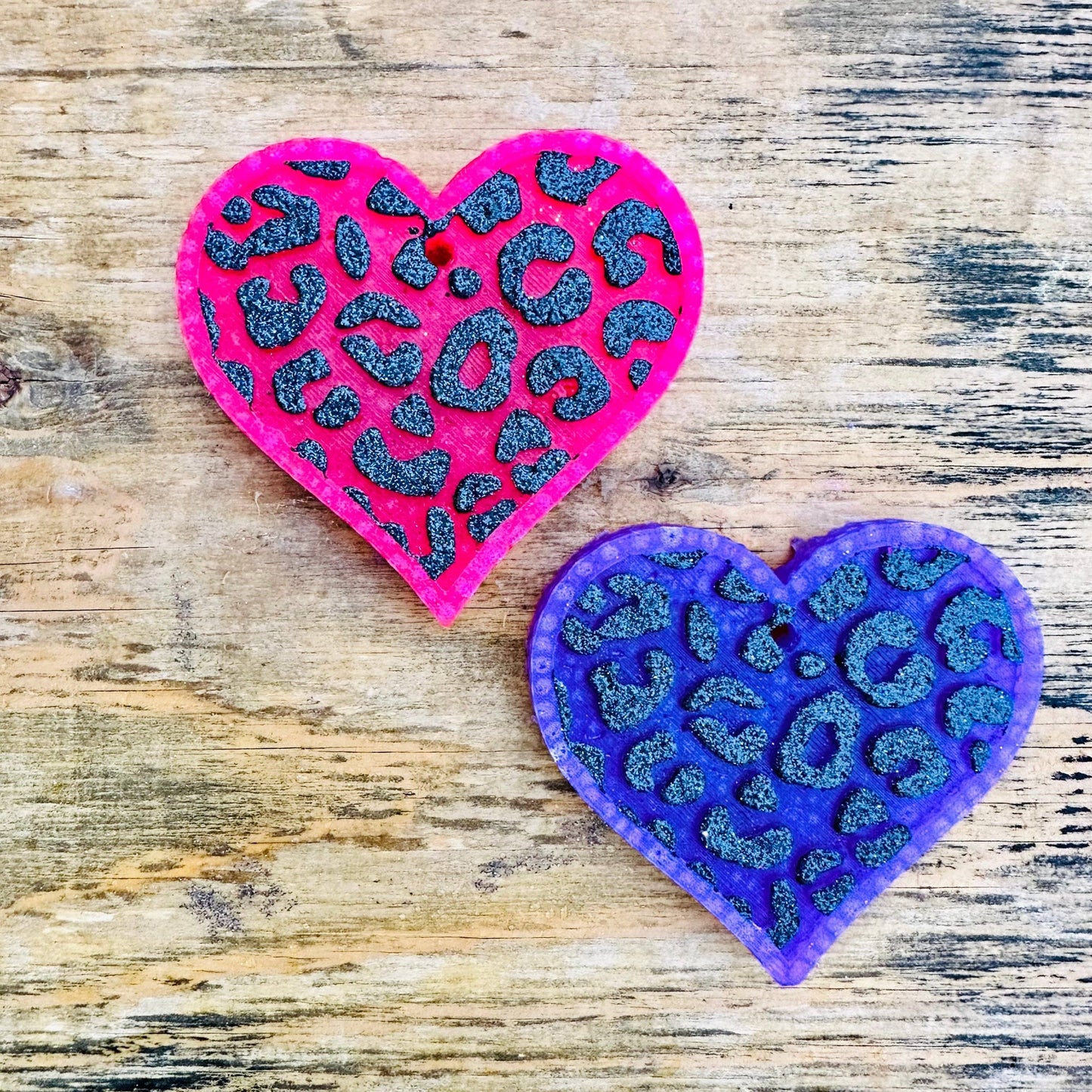 Colored Leopard Heart with Black Glitter Car Freshie