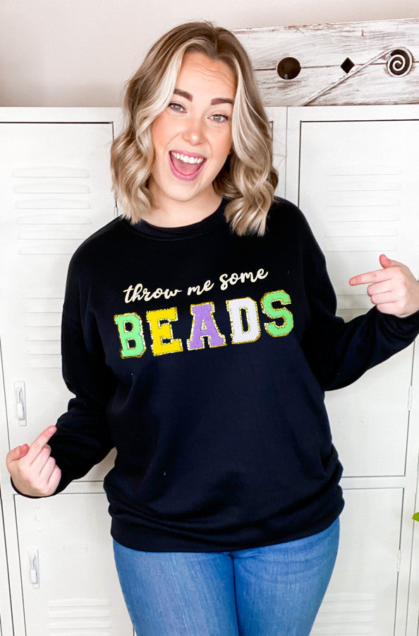 Throw Me Some Beads Chenille Patch Sweatshirt