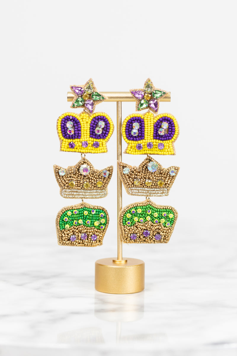 Mardi Gras Queenie Seed Bead Earrings