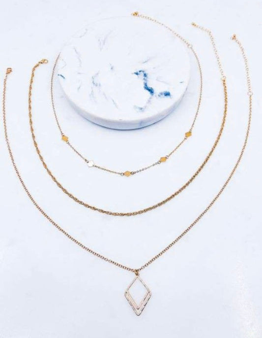 Gold Diamond Cut-Out Three Piece Necklace