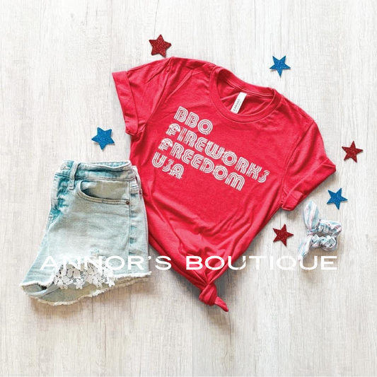 BBQ FIREWORKS FREEDOM USA TEE