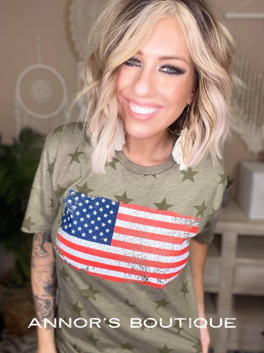 Camo Star Vintage American Flag Tee