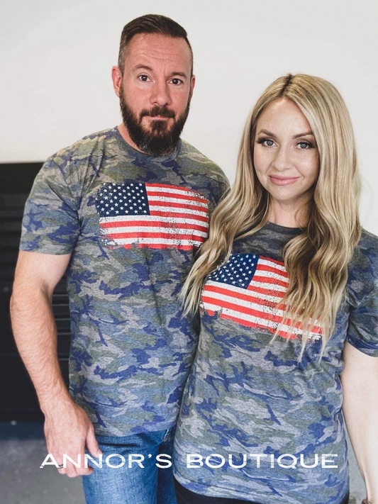 Camo Vintage American Flag Tee