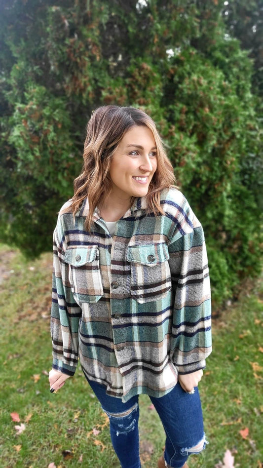 Mint Plaid Shacket