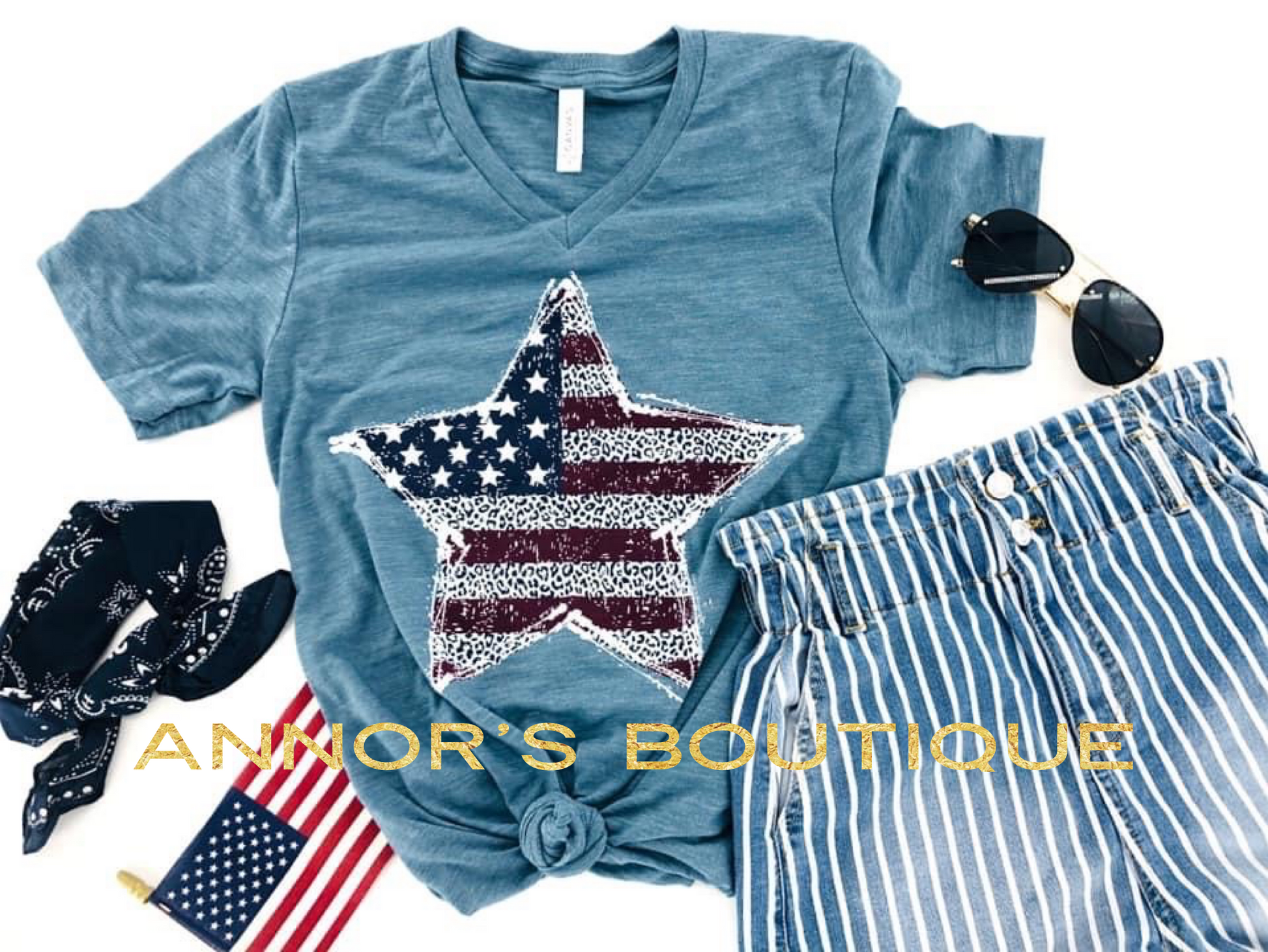 Leopard Patriotic Star Tee - Annor's Boutique